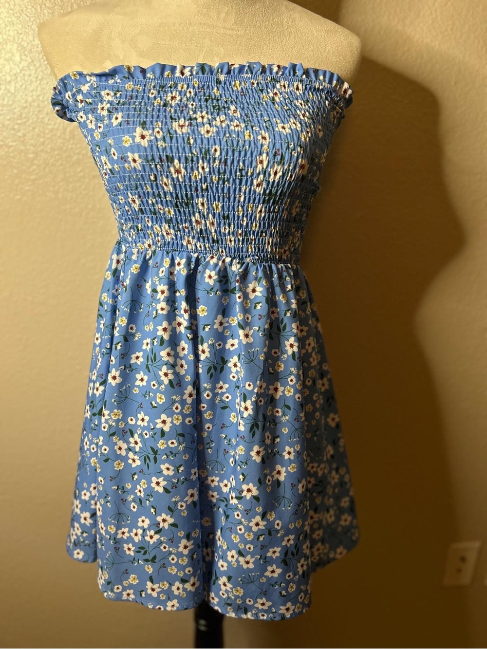 Blue Floral Strapless Smocked Sundress - Picture 16 of 16